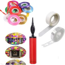 Solid Party Decoration items kit 1Tape Strip,1Glue dot,1 Pump,4 Ribbon Balloon Bouquet Balloon-19