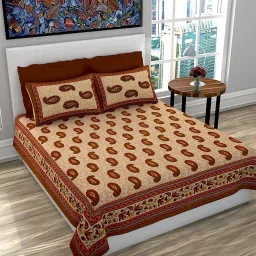 144 TC Cotton Double Jaipuri Prints Flat Bedsheet-image-12