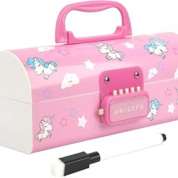 Password pencil box- Cute UNICORN Double Layer Stationery BOX Organizer Art Plastic Pencil Box-image-29