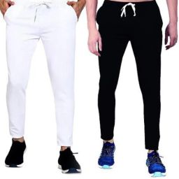 Men Solid White, Black Track Pants-image-59