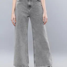 tokyo talkies Women Flared Mid Rise Grey Jeans-picture-6