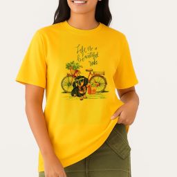 Women Graphic Print Round Neck Cotton Blend Yellow T-Shirt-image-47