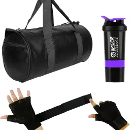 Gym Duffle Bag Black Leather Bag Shaker Bottle Gloves with Long Wrist Strap Fitness Accessory Kit Kit-image-53
