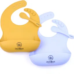 Silicone Adjustable Feeding Bib with Easy Grip Spoon For Feeding Toddlers & Baby - 100% Silicone-Food Grade-26