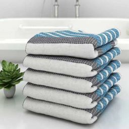 Blue Diamond Flower 210 GSM 100% Cotton Bath Towel (Set of 5) by Athom Living-picture-25