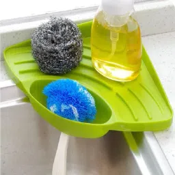 Kitchen Sink Corner Multipurpose Organizer Wash Basin | Sponge Soap Scrub Brush Storage Plastic Holder Rack with Suction Cup | V Shape | Multi -Colour | (Multicolor) Plastic Wall Shelf-image-53