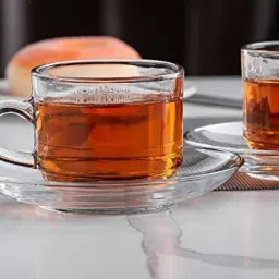 Pack of 12 Glass Roma Glass Tea 6 Cup and 6 Saucer, Clear, 180 ml -Set of 6-10