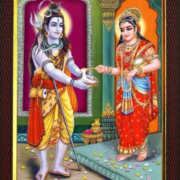 Shiv Annapurna Mata Sparkle Coated Painting with wooden frame 10 inch x14 inch Digital Reprint 14 inch x 10 inch Painting-77