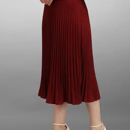 Women Solid Pleated Maroon Skirt-image-79