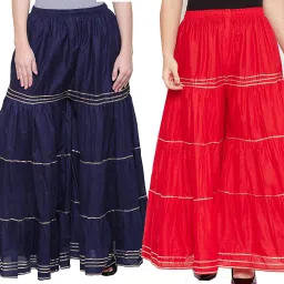 Pack of 2 Women Relaxed Multicolor Cotton Blend Trousers-image-90