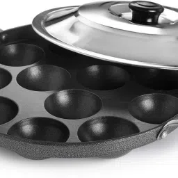 Paniyaram Heavy Pan, 12 Cavities, For Appe, Gunta, Paddu, Kuzhi, Litti With Lid Paniarakkal with Lid 1 L capacity 32 cm diameter-picture-33
