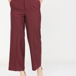 tokyo talkies Women Flared Maroon Cotton Blend Trousers-picture-3