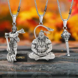 Lord Hanuman and Gada Pendant for Men & Women, Hanuman Locket (COMBO) Silver, Gold-plated Brass Locket-image-35