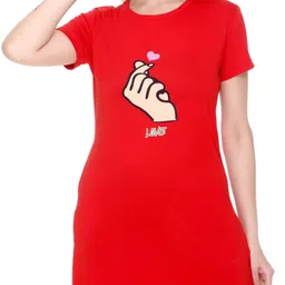 plush Women Graphic Print Round Neck Cotton Blend Red T-Shirt-picture-16