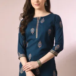 Casual Regular Sleeves Ethnic Motifs Women Blue Top-image-2