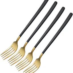 Stainless Steel Dinner Forks Set with Colorful Handle & Shiny Gold Mouth Stainless Steel Dinner Fork, Salad Fork, Fruit Fork, Roast Fork Set-12