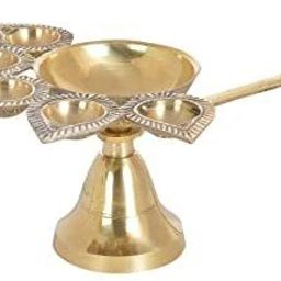 Trived Brass Panch Aarti Lamp/Pancharti Diya Oil Lamp/Panch aarti Jyoti Puja Diya for Diwali-Pack of 1 (4 INCH) Brass Table Diya-image-53