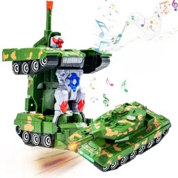 Military Army Tank Robot Cars Toy Light, Music Transformation Tank Toy For kids-4