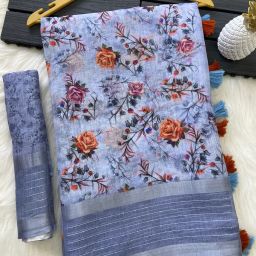 Digital Print Bollywood Cotton Linen Saree-image-35