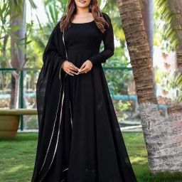 Solid Georgette Stitched Anarkali Gown-image-80