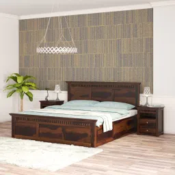 woodenmood Madhvi Solid Wood Queen Size Bed In Box Storage Bed In Provincial Teak Finish-picture-5