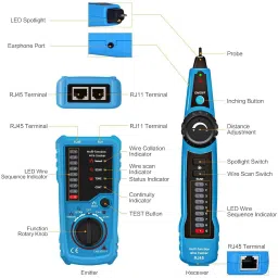 techtest Wire Tracker Cable Tester Network Cable Tester Fwt11 Wire Tracker Cable Tester Rj11 Rj45 Wire Tracker Telecom Line Tester Ethernet Network Tester for Wire Tracing Line Continuity Checking Telephone Line Testing Digital Multimeter image 2