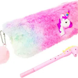 stationery combo pencil pouch art polyester pencil box (Set of 2Multicolor) 1 unicorn pencil pouch, 1 unicorn pen Art Polyester Pencil Box-picture-25