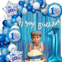 1st First Happy Birthday Decoration kit for boys items 58 Pcs for Birthday combo-image-31