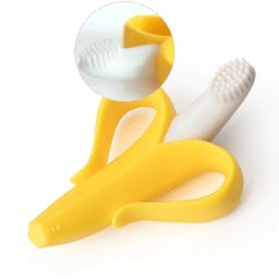 Premium Quality Ultra Soft Bristle Baby Gum Massager Banana Teething Shaped Silicone Toothbrush Teether| Teether Toy for Baby| Baby Banana Bendable 100% Flexible Training With Easy to Hold Grip For Toddlers/Infants/New Borns(4 Months+) Teether and Feeder-0