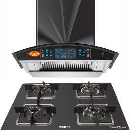 Combo of Auto Ignition Gas Cooktop Surya04 and Surya SS60 (60cm) Auto Clean Wall Mounted Black 1400 CMH Chimney-image-16