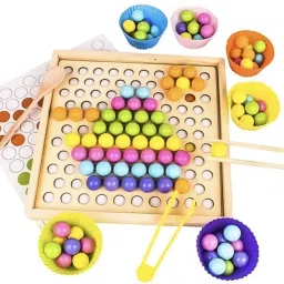 2 in 1 Wooden Board Clip Beads Matching Game Puzzles Shape Color Sort Toys-24