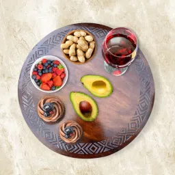 Wood Engraved Lazy Susan (Tribal Abstract) 16x16 inches Walnut Trivet-26
