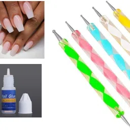 TWO WAY 5 NAIL DOTTING PEN WITH FALSE NAILS WITH GLUE-18