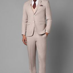 louis philippe Men Men Beige Slim Fit Textured Formal Three Piece Suit Solid Suit-picture-14