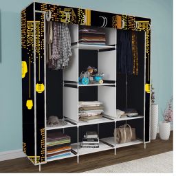 8 Shelf Foldable Collapsible Wardrobe Storage Organizer Almirah Cloth Rack Carbon Steel Collapsible Wardrobe-image-6