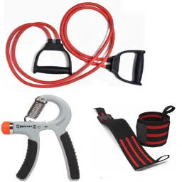 Set 3|Gun Hand Gripper1 Wrist Support Arm Band & Double Toning Tube for Exercise Fitness Accessory Kit Kit-image-13