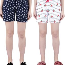 Pack of 2 Printed Women White, Dark Blue Boxer Shorts, Casual Shorts, Night Shorts, Regular Shorts, Beach Shorts-image-53