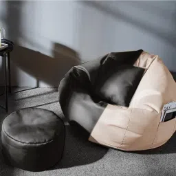 shira 24 4XL Bean Bag with Footrest & Cushion Ready to Use with Beans ( Black::Cream-4XL) Bean Bag SofaWith Bean Filling image 2