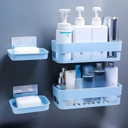 Bathroom Rack Storage Rack with Soap Case Storage Shelf Plastic Wall Shelf-image-67