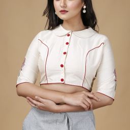 Band collar Women Blouse-image-54