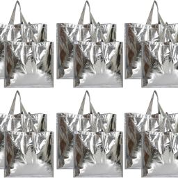 Silver Shiny Shopping Re-usable Eco-Friendly Hand Bag,Small & Large Size-Pack of 12 (Silver) Pack of 12 Grocery Bags-19