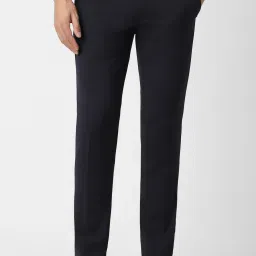 Men Slim Fit Black Polyester Trousers-image-25