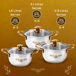 wonderchef Gold Stanton Pack of 3 Cook and Serve Casserole Set image 5