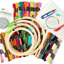 Embroidery Materials Kit New ,50 Colour Threads Beginner Supplies Tool-21