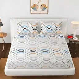 350 TC Microfiber Double Self Design Fitted (Elastic) Bedsheet-image-36