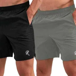Pack of 2 Solid Men Black, Grey Gym Shorts, Running Shorts, Basic Shorts, Cycling Shorts, Sports Shorts, Regular Shorts-image-84
