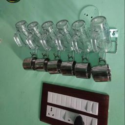 Cup Kitchen Rack Wall Mount 6 Glass and 6 Cup Holder for Home and Office Stainless Steel Steel-image-27