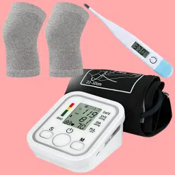 Balson Combo Pack: AK-555 Digital Blood Pressure Monitor with Voice Guidance, AK-45 Digital Thermometer & KNECAP-101 Knee Cap for Joint Support I Bp Monitor-16
