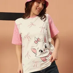 the dry state Women Printed Round Neck Pure Cotton Pink, White T-Shirt-picture-6