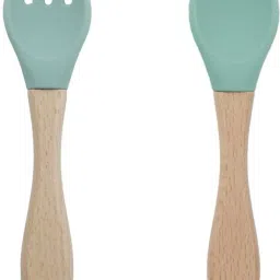 Baby Silicon Spoon and fork Set , BPA-Free Self Feeding Utensils for Newborns- wooden, silicone-10